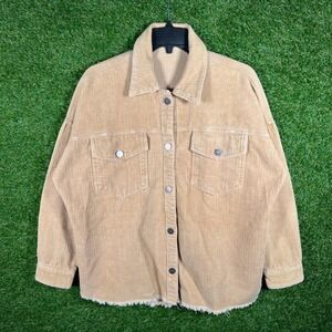 Bohme Tan Corduroy‎ Shacket Oversized Button Down Raw Hem Beige Small